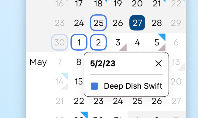 Details appearing while hovering over a date in 3MC