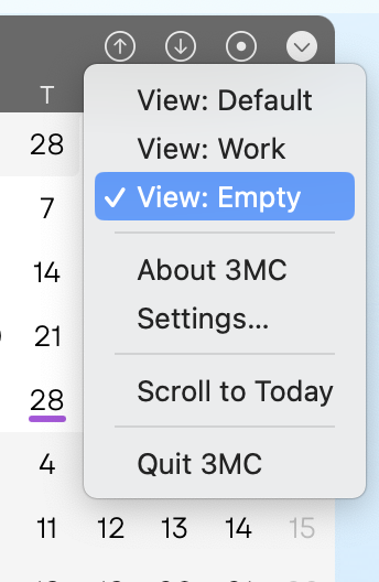 The 3MC menu with three different views available